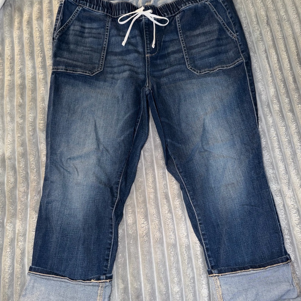 Torrid Blue Denim Capris with White Stitching